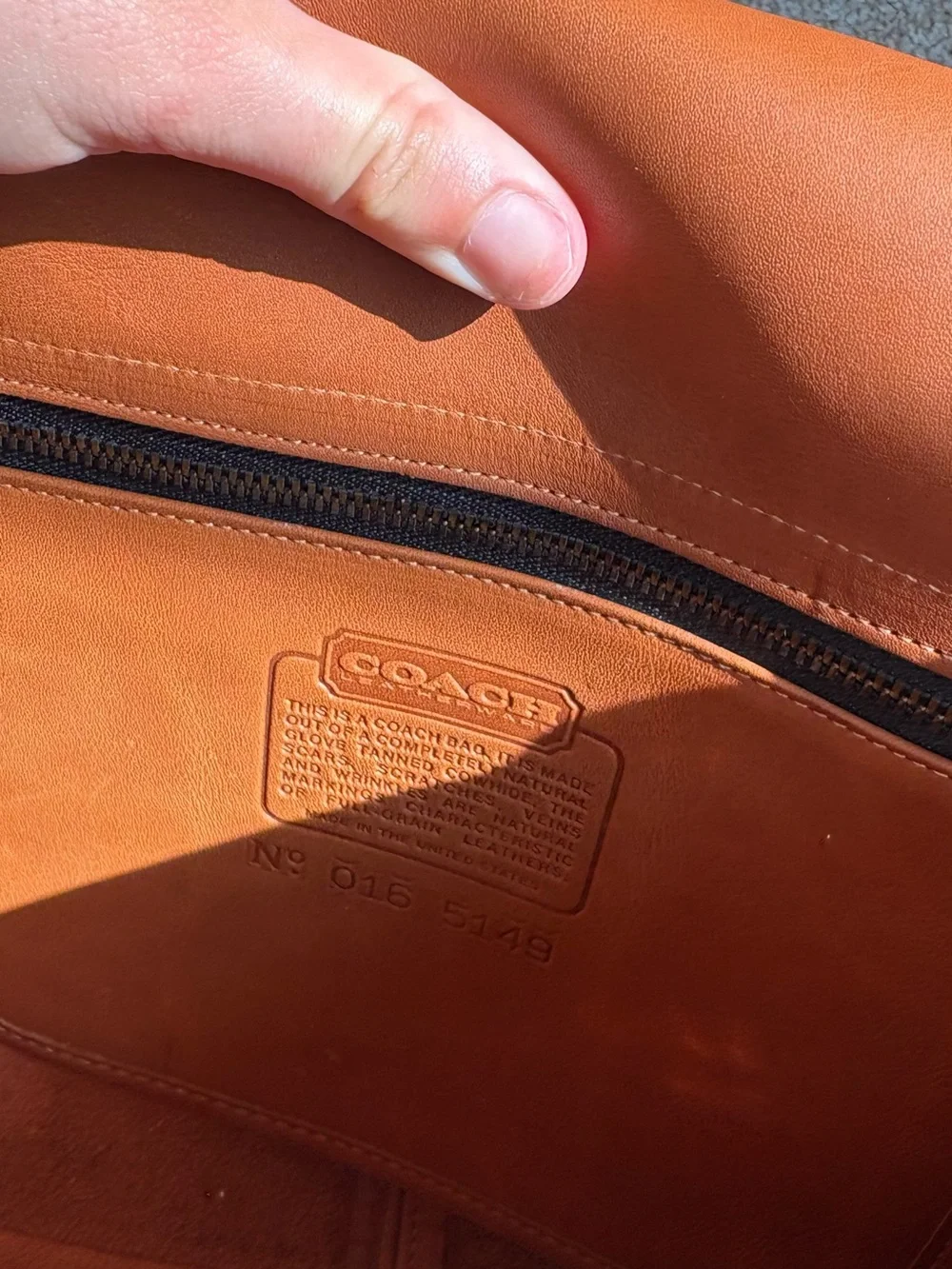 Coach Tan Leather Tote with Embossed Interior Patch